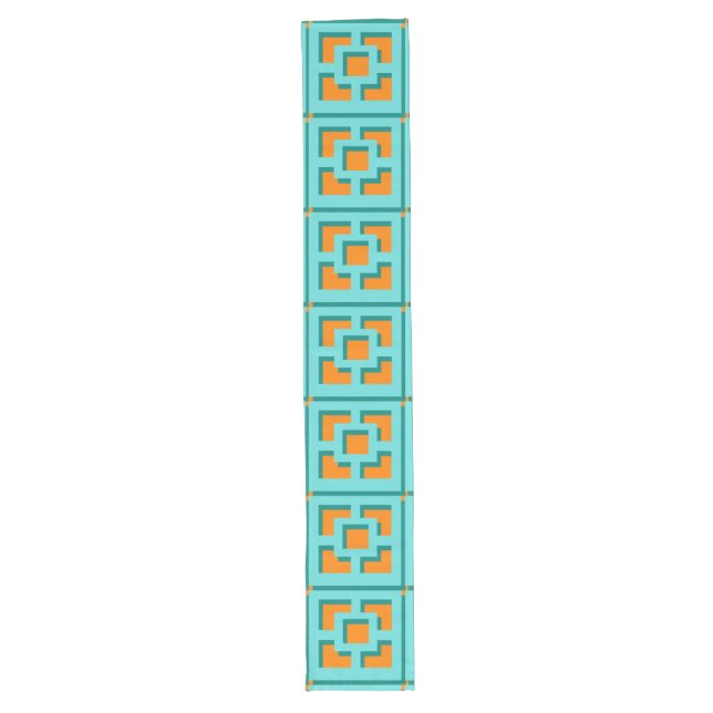 Retro Turquoise and Orange Trellis Table Runner Großer Tischläufer (Vorderseite)