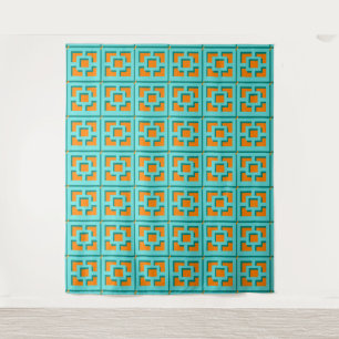 Retro Turquoise and Orange Trellis Tapestry Wandteppich