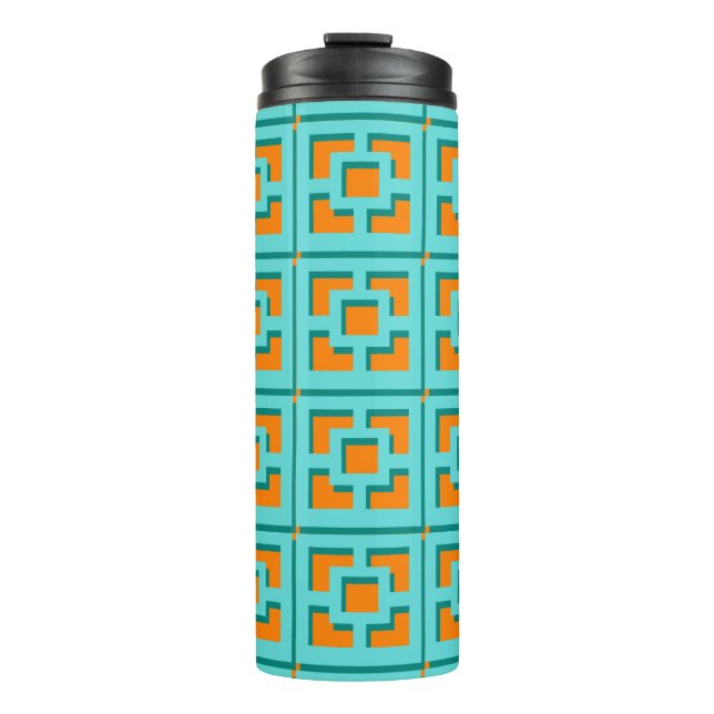 Retro Turquoise and Orange Trellis Thermal Tumbler Thermosbecher (Vorderseite)