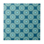 Retro Turquoise & Aqua Dots & Stars Fliese<br><div class="desc">Diese türkisfarbene und aqua Keramik Kachel zeichnet sich durch ein cooles Retro Mitte des Jahrhunderts moderne inspirierte geometrische Muster aus. Das geometrische Muster basiert auf Kombinationen von wiederholten türkisfarbenen Kreisen, Punkten und Sternen mit sage-grünen Akzenten, die sich zu einem dunkleren aquamarinen Harlequin-Muster überschneiden, das an moderne Designs aus der Mitte...</div>