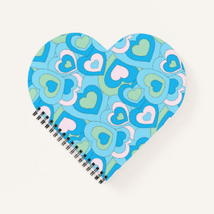 Retro Turquoise Blue Heart Spiral Notizbuch