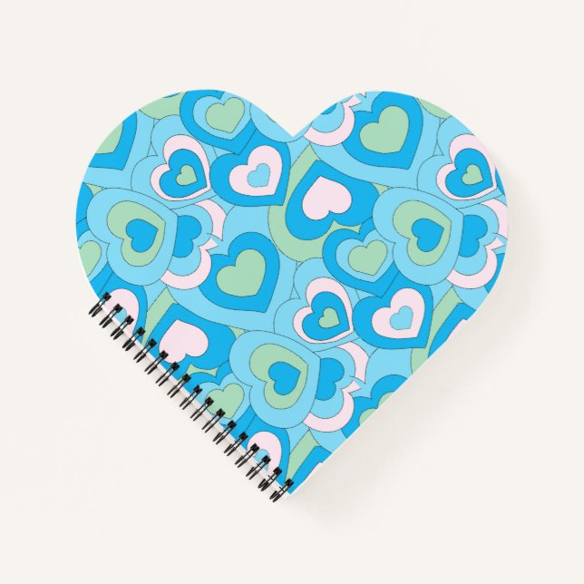 Retro Turquoise Blue Heart Spiral Notizbuch (Vorderseite)