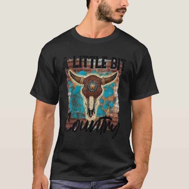 Retro Turquoise Bull Skull ein wenig Land wir T-Shirt (Vorderseite)