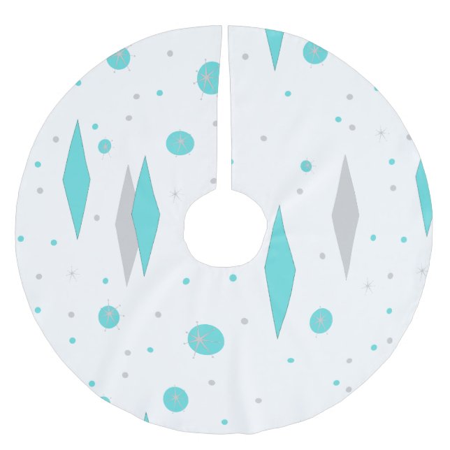 Retro Turquoise Diamond & Sternexplosion Baumrock Polyester Weihnachtsbaumdecke (Vorderseite)