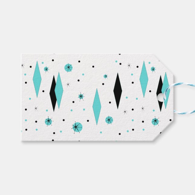 Retro Turquoise Diamonds & Sternexplosionen Gift T Geschenkanhänger (Vorderseite (Horizontal))