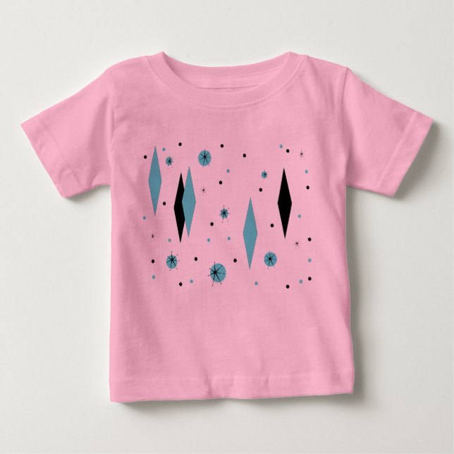 Retro Turquoise Diamonds Sternexplosionen Tutu Bod Baby T-shirt (Vorderseite)