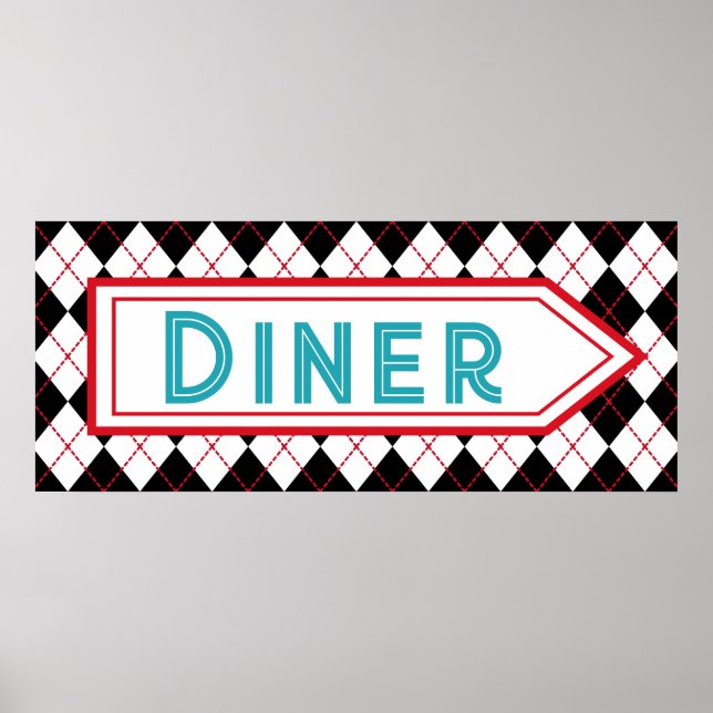Retro Turquoise Diner Sign Wall Art Poster (Vorne)