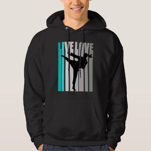 Retro Turquoise Live Love Karate Coach Womens Colo Hoodie (Vorderseite)