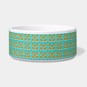 Retro Turquoise & Orange Trellis Keramik Pet Bowl Napf