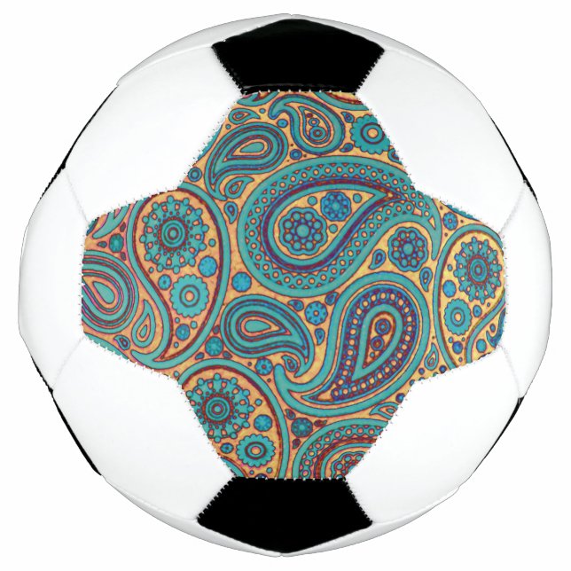 Retro Turquoise Rainbow Paisley motif Fußball (Vorderseite)