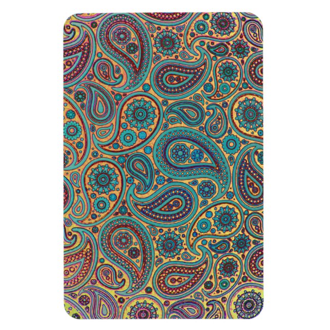 Retro Turquoise Rainbow Paisley motif Magnet (Vertikal)