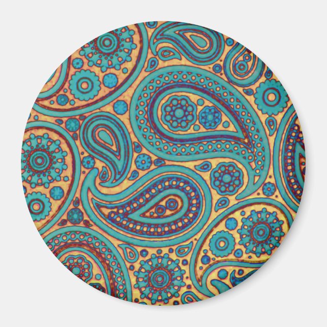 Retro Turquoise Rainbow Paisley motif Magnet (Vorne)
