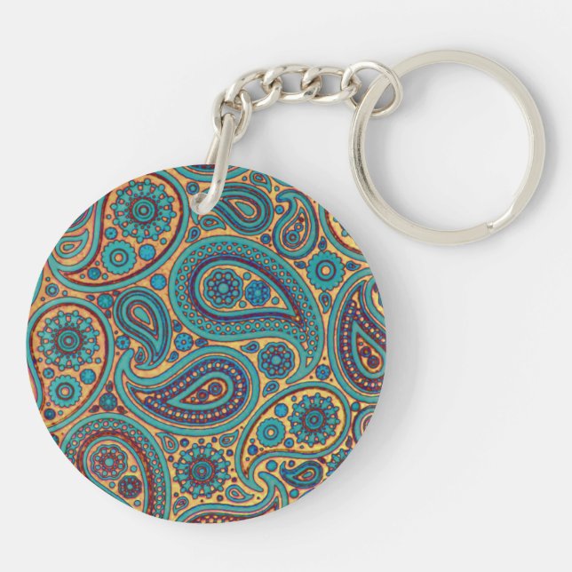 Retro Turquoise Rainbow Paisley motif Schlüsselanhänger (Rückseite)