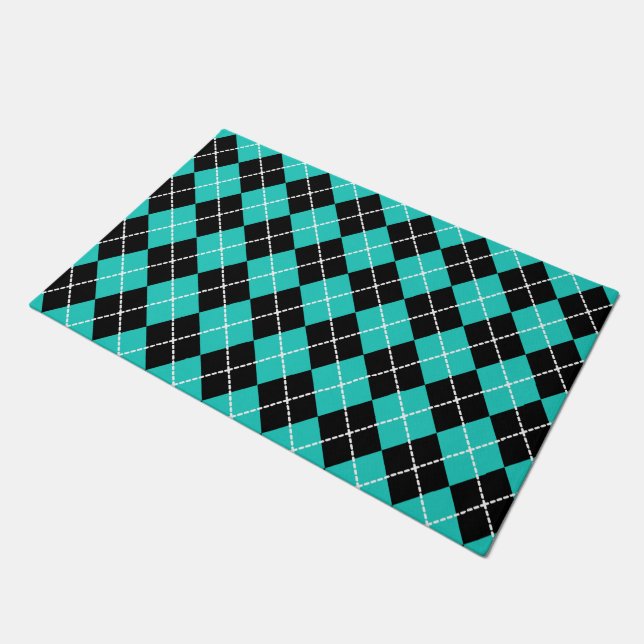 Retro Turquoise Raute Doormat Rug Geschenk Fußmatte (Schrägansicht)