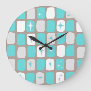 Retro Turquoise Starbursts Round Clock Große Wanduhr