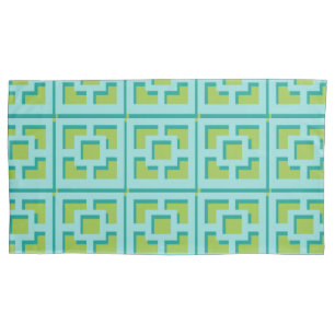 Retro Turquoise und Green Trellis Pillowcase Kissenbezug
