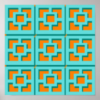Retro Turquoise und Orange Poster Paper (Matte)