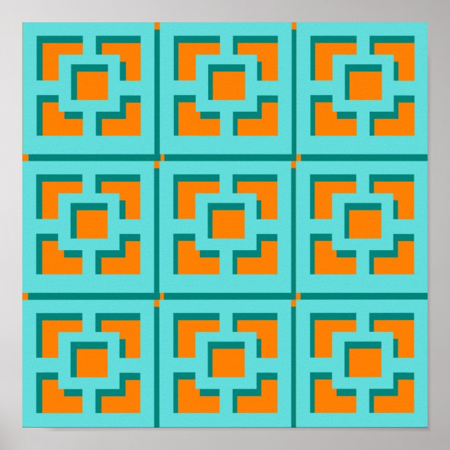 Retro Turquoise und Orange Poster Paper (Matte) (Vorne)
