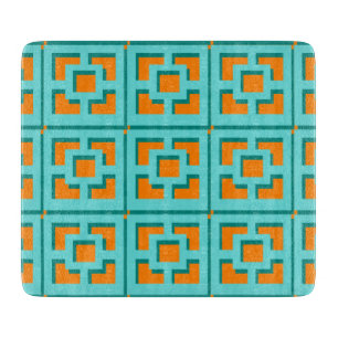 Retro Turquoise und Orange Trellis Cutting Board Schneidebrett