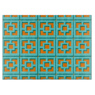 Retro Turquoise und Orange Trellis Cutting Board Schneidebrett