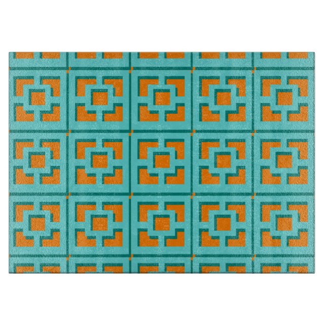 Retro Turquoise und Orange Trellis Cutting Board Schneidebrett (Vorderseite)