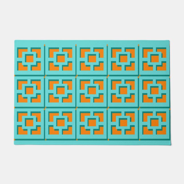 Retro Turquoise und Orange Trellis Door Mat Fußmatte (Vorderseite)