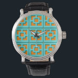 Retro Turquoise und Orange Trellis eWatch Armbanduhr<br><div class="desc">Mit dieser Retro Turquoise und Orange Trellis Musteruhr fügen Sie einen Glanz moderner Palm Springs aus der Mitte des Jahrhunderts hinzu. Es wurde von Vintagen Betonbrise-Blöcken inspiriert. Die dekonstruierte Architektur der 50er Jahre verleiht dem Alltag ein schnelles Designgefühl.</div>