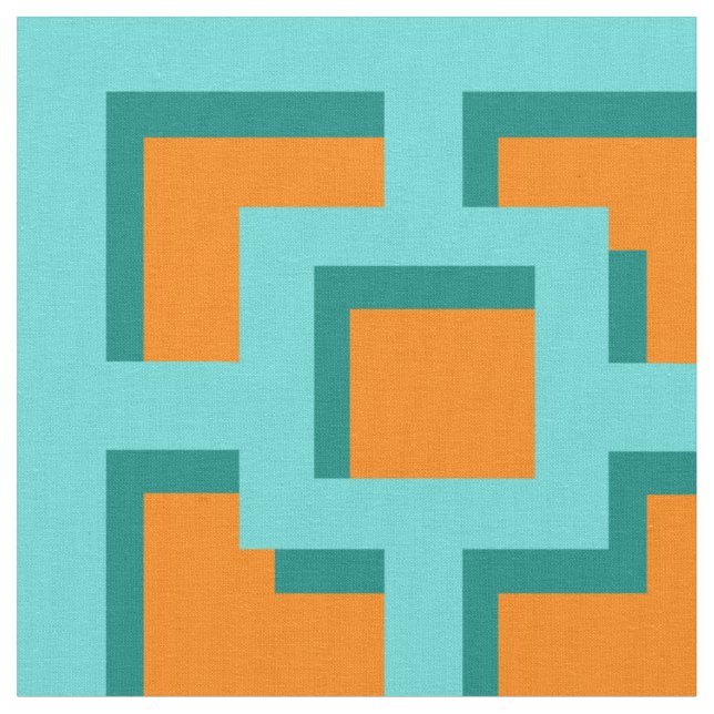 Retro Turquoise und Orange Trellis Fabric Stoff (Nahaufnahme)