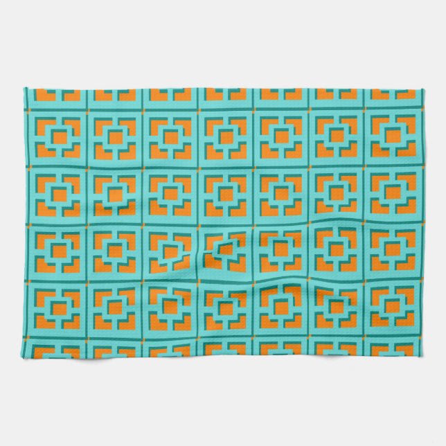 Retro Turquoise und Orange Trellis Küchentücher (Horizontal)