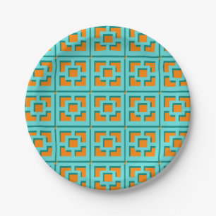 Retro Turquoise und Orange Trellis Papierplatte Pappteller
