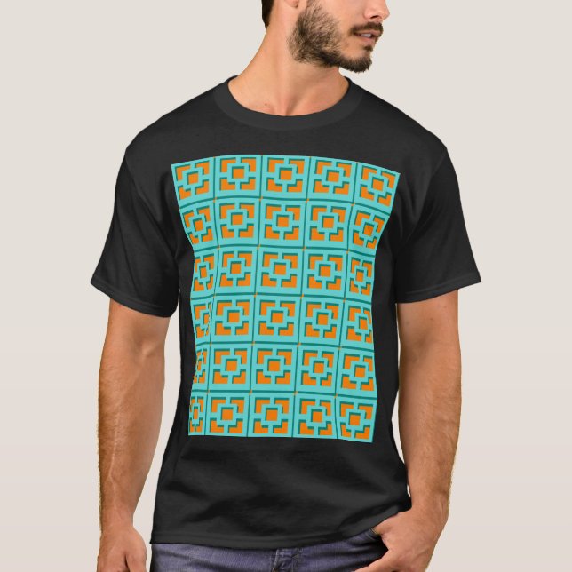 Retro Turquoise und Orange Trellis T - Shirt (Vorderseite)
