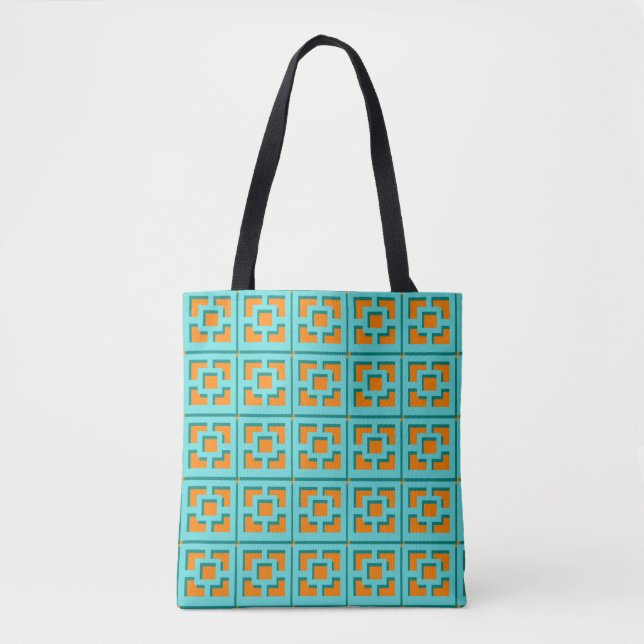 Retro Turquoise und Orange Trellis Tasche (Vorderseite)