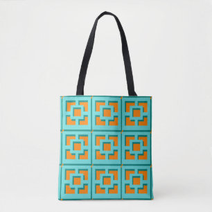 Retro Turquoise und Orange Trellis Tasche