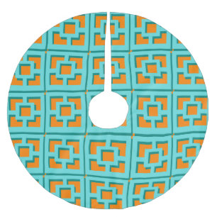 Retro Turquoise und Orange Trellis Tree Skirt Polyester Weihnachtsbaumdecke