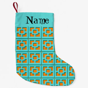 Retro Turquoise und Orange Weihnachten Strumpf Kleiner Weihnachtsstrumpf