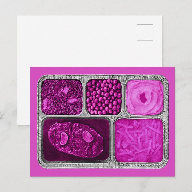 Retro TV Dinner in Rosa Postkarte (Vorne/Hinten)