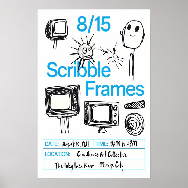 Retro TV Doodle Art Print Scribble Frames Poster (Vorne)