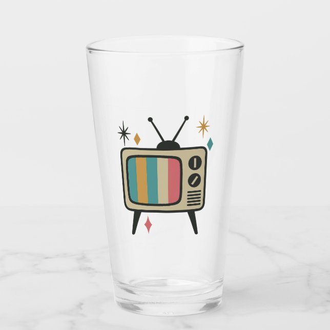 Retro TV Drink Glass | Modernes Atomi des Mittelal Glas (Vorderseite)