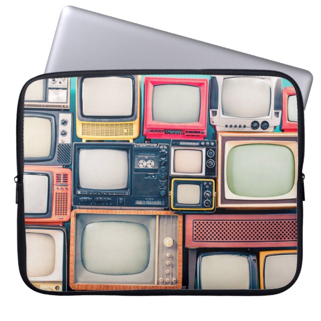 Retro-TV-Empfänger Set aus zirka 60er, 70er und 80 Laptopschutzhülle (Vorderseite)