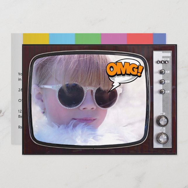 Retro TV Geburtstagsparty Einladung (Vorne/Hinten)