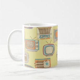 Retro-TV und Radio. nahtloses Muster Kaffeetasse