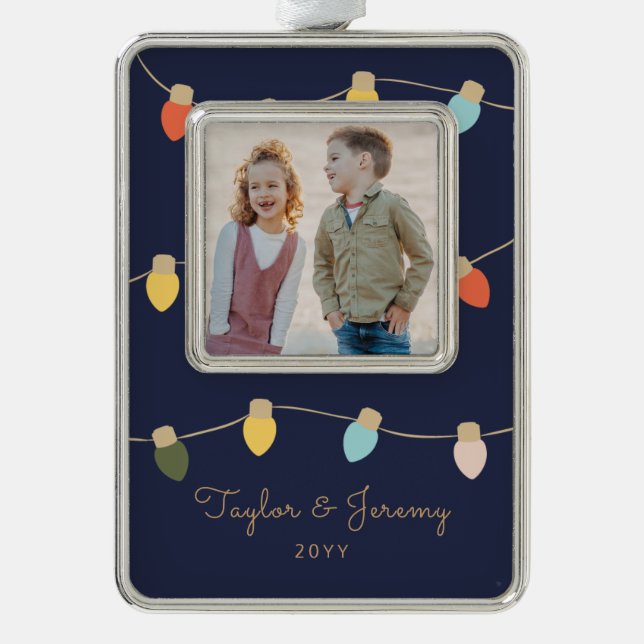 Retro Twinkle Lights Rahmen-Ornament Silber (Vorderseite)