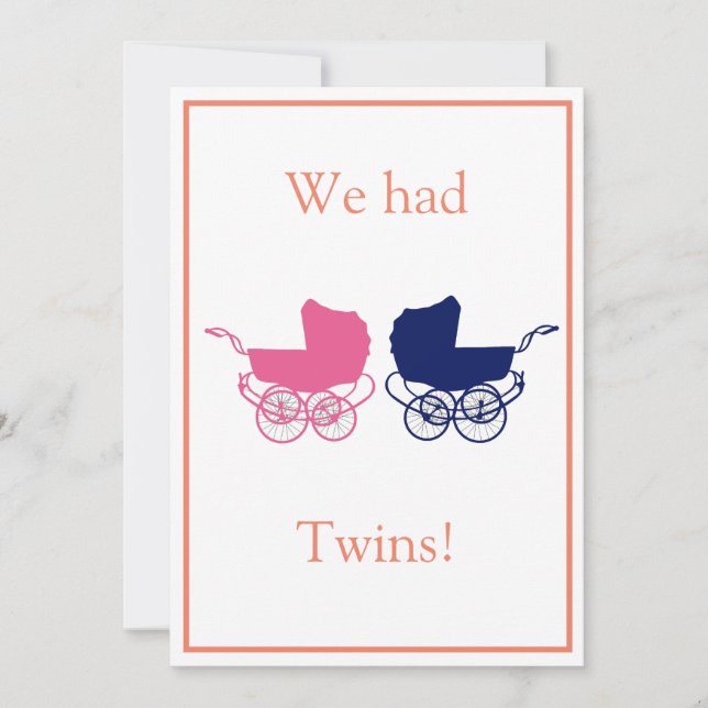 Retro Twins Baby Ankündigung (Vorderseite)