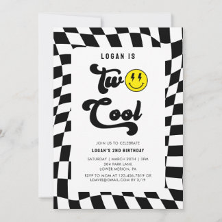 Retro Two Cool Wavy Skateboard 2nd Birthday  Einladung