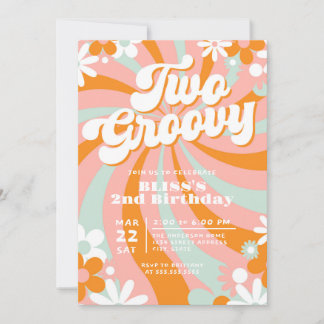 Retro Two Groovy 2. Geburtstag Einladung
