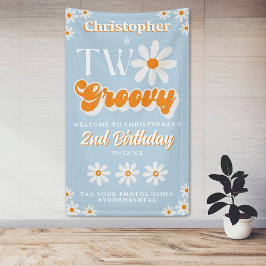 Retro Two Groovy Boys 2. Geburtstag Willkommen Banner