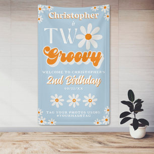 Retro Two Groovy Boys 2. Geburtstag Willkommen Banner