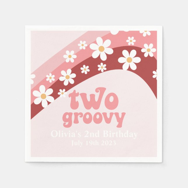 Retro Two Groovy daisy boho floral 2. Geburtstag N Serviette (Vorderseite)