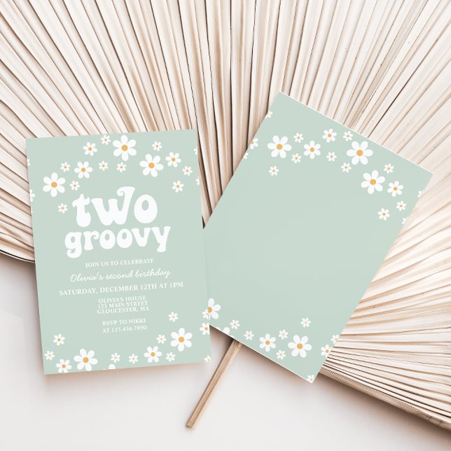 Retro Two Groovy daisy boho florale 2. Geburtstag Einladung (Von Creator hochgeladen)
