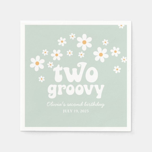 Retro Two Groovy daisy boho florale 2. Geburtstag Serviette (Vorderseite)